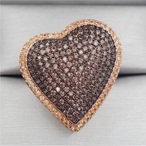 Chocolate Mocha Diamond Simulants 18k Rose Gold / 925 Sterling Silver Heart Ring